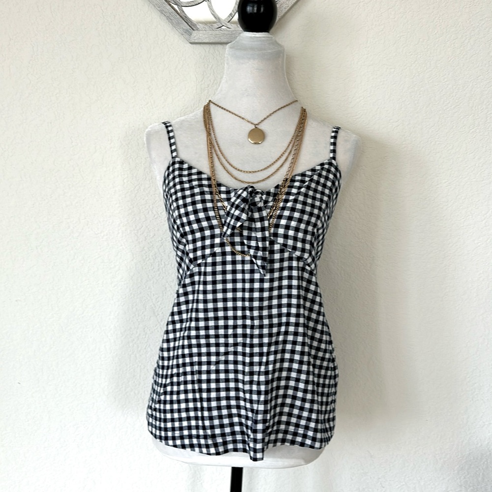 Old Navy • Navy & White Gingham Plaid Tie Front Cami Tank Top Cottagecore Summer